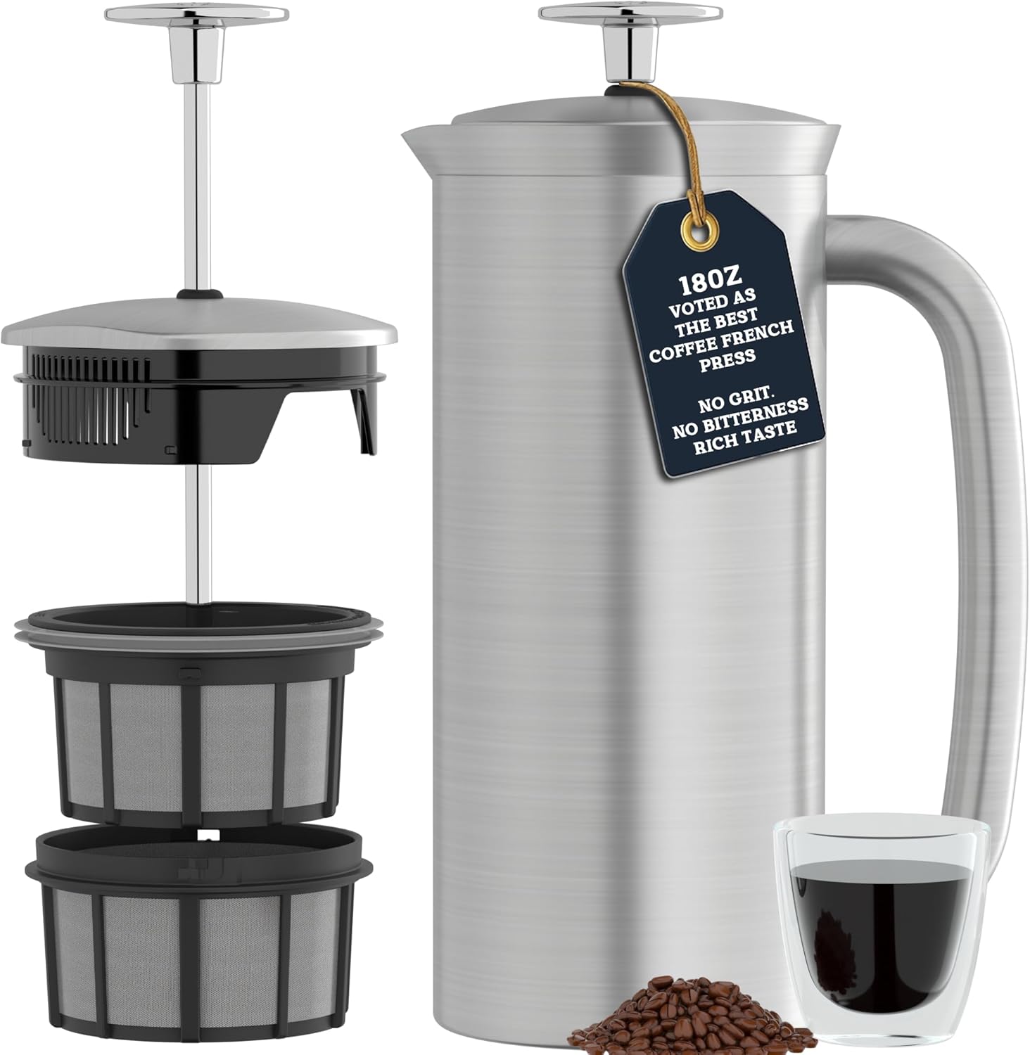 P7 French Press, Brushed Stainless, 18 oz