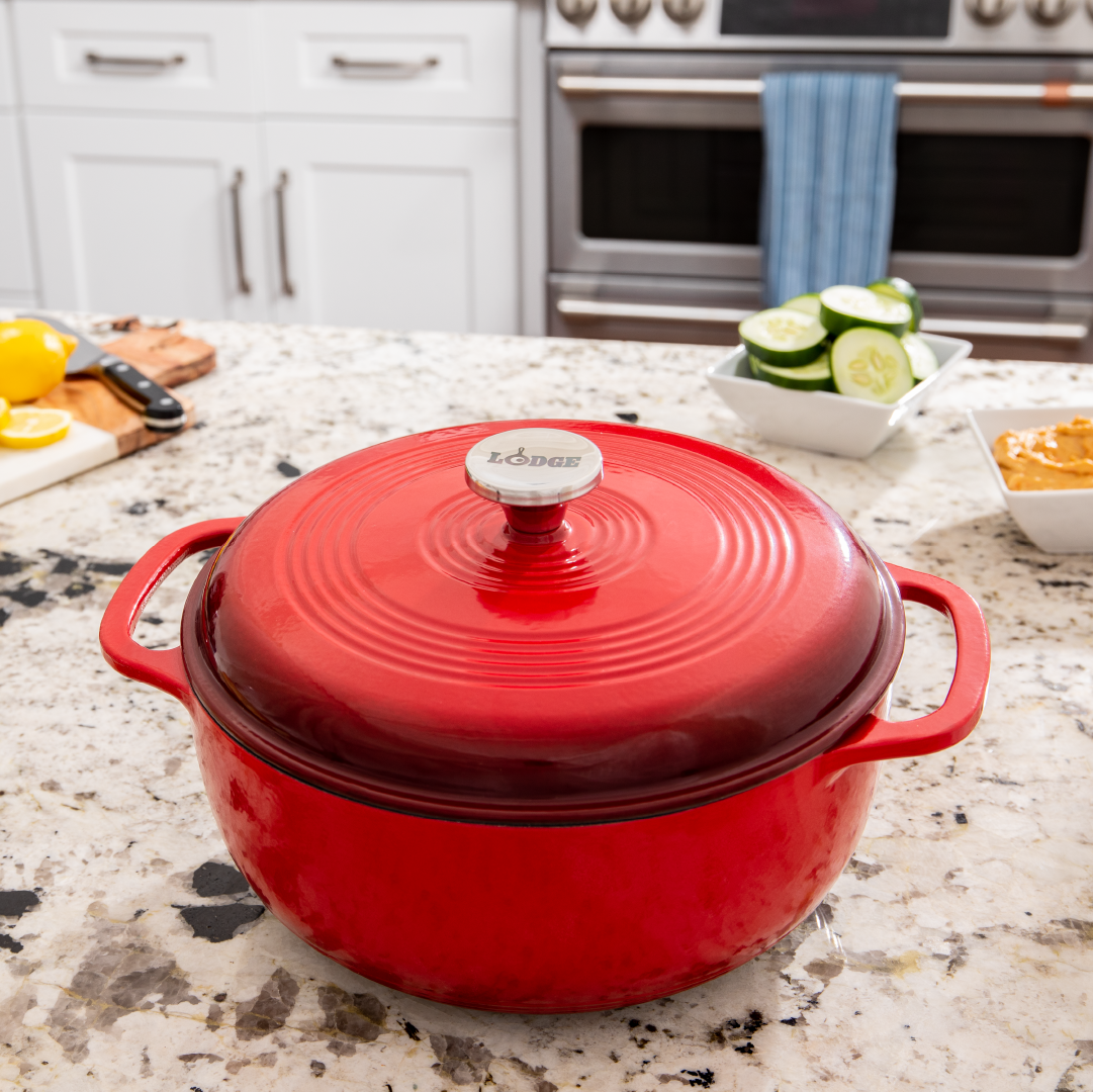 Essential Enamel Cast Iron Dutch Oven, 6 Quart, Red view 2